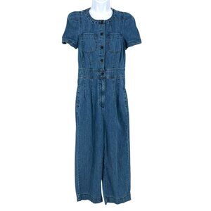 J.Crew Point Sur Patch-Pocket Utility Blue Denim Short Sleeve Romper Size 4